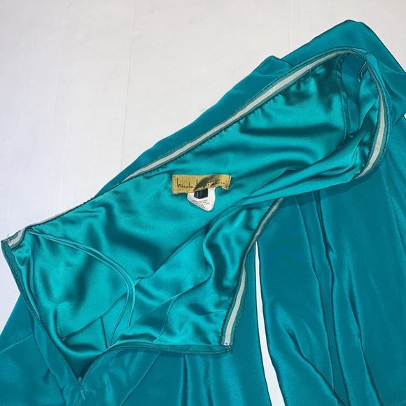 Nicole Miller green silk batwing one shoulder mini dress size 12 - Picture 8 of 13